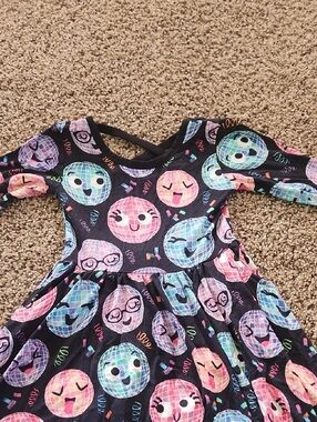 Girls Black Emoji Print Casual Dress